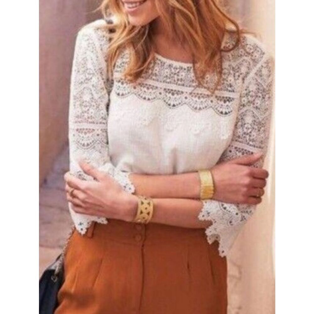 Sezane Ivory Lace Crochet Blouse Top - Picture 12 of 12
